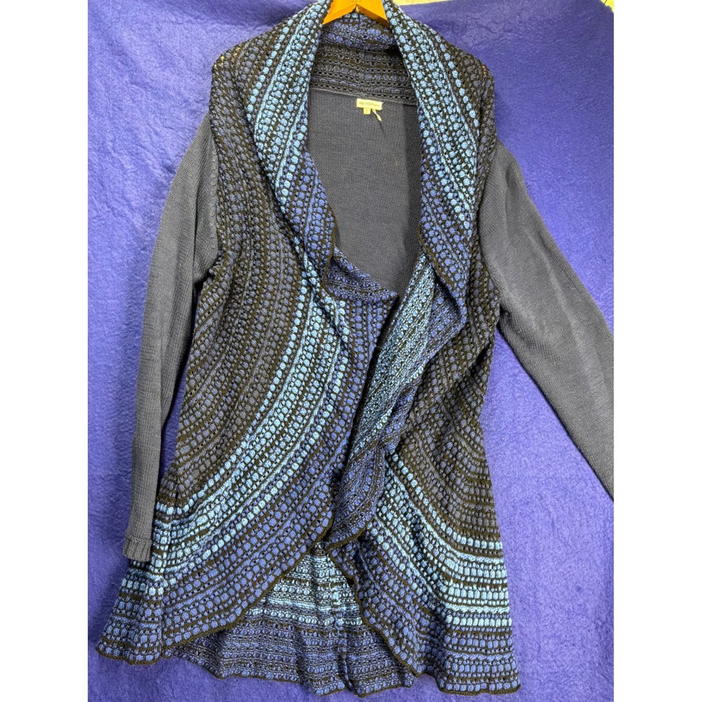 Boho Womens Sioni Open Front Waterfall Cardigan L Blue Mixed Knit Sweater